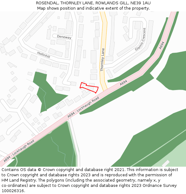 ROSENDAL, THORNLEY LANE, ROWLANDS GILL, NE39 1AU: Location map and indicative extent of plot