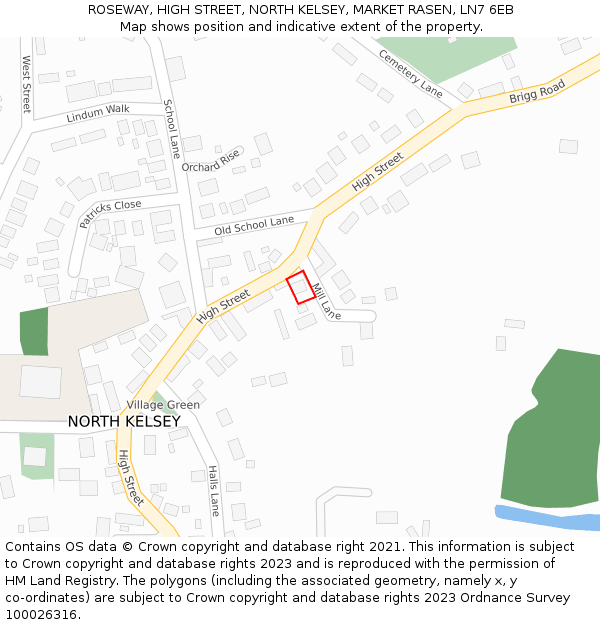 ROSEWAY, HIGH STREET, NORTH KELSEY, MARKET RASEN, LN7 6EB: Location map and indicative extent of plot