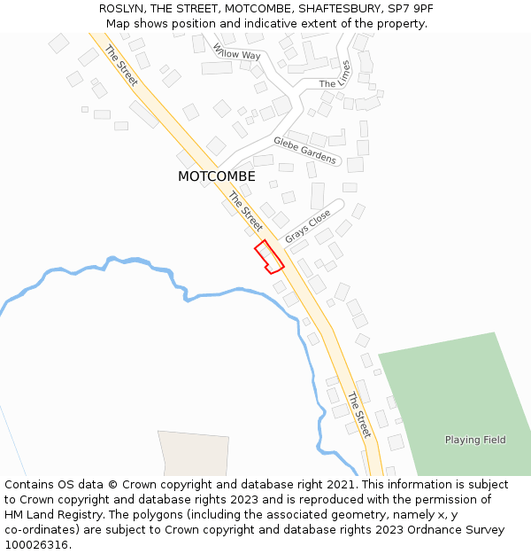 ROSLYN, THE STREET, MOTCOMBE, SHAFTESBURY, SP7 9PF: Location map and indicative extent of plot