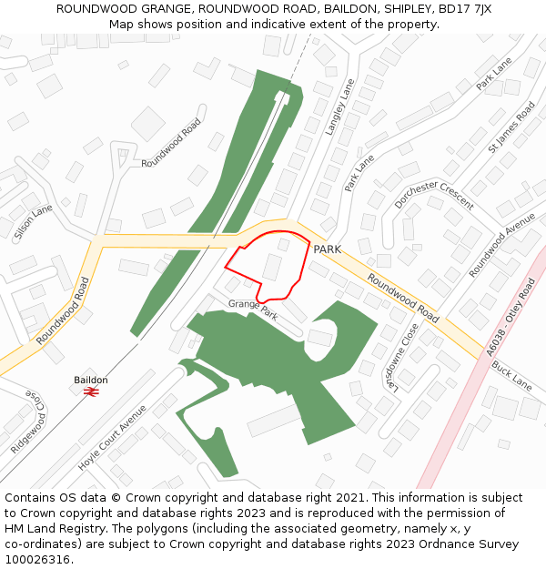 ROUNDWOOD GRANGE, ROUNDWOOD ROAD, BAILDON, SHIPLEY, BD17 7JX: Location map and indicative extent of plot