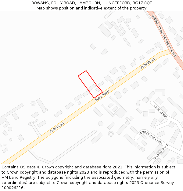 ROWANS, FOLLY ROAD, LAMBOURN, HUNGERFORD, RG17 8QE: Location map and indicative extent of plot