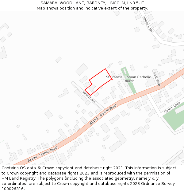 SAMARA, WOOD LANE, BARDNEY, LINCOLN, LN3 5UE: Location map and indicative extent of plot