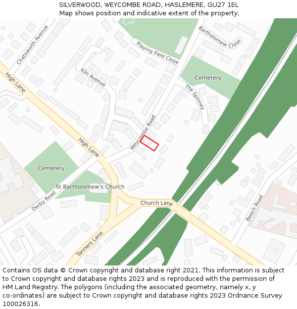 SILVERWOOD, WEYCOMBE ROAD, HASLEMERE, GU27 1EL: Location map and indicative extent of plot