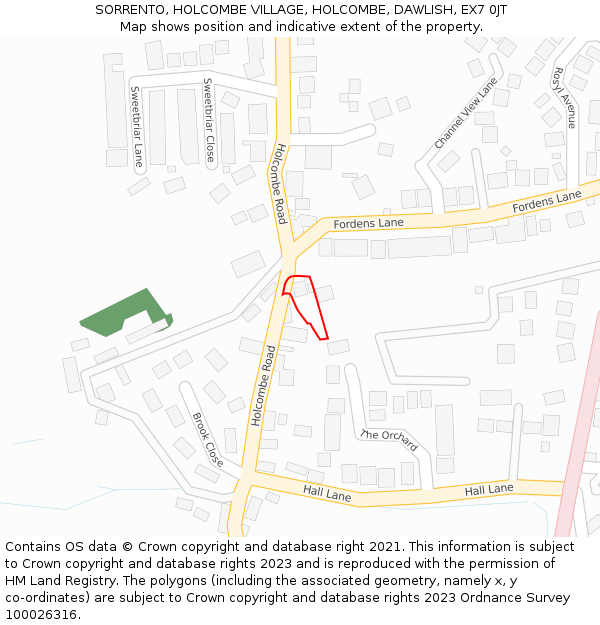 SORRENTO, HOLCOMBE VILLAGE, HOLCOMBE, DAWLISH, EX7 0JT: Location map and indicative extent of plot