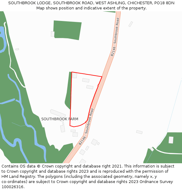 SOUTHBROOK LODGE, SOUTHBROOK ROAD, WEST ASHLING, CHICHESTER, PO18 8DN: Location map and indicative extent of plot