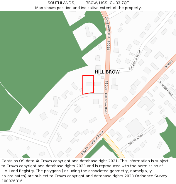 SOUTHLANDS, HILL BROW, LISS, GU33 7QE: Location map and indicative extent of plot