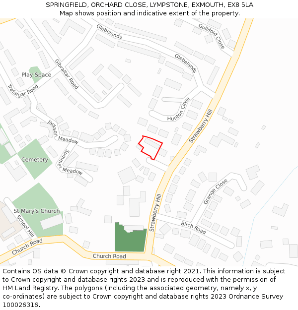 SPRINGFIELD, ORCHARD CLOSE, LYMPSTONE, EXMOUTH, EX8 5LA: Location map and indicative extent of plot