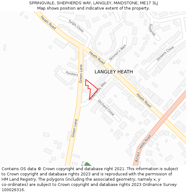 SPRINGVALE, SHEPHERDS WAY, LANGLEY, MAIDSTONE, ME17 3LJ: Location map and indicative extent of plot