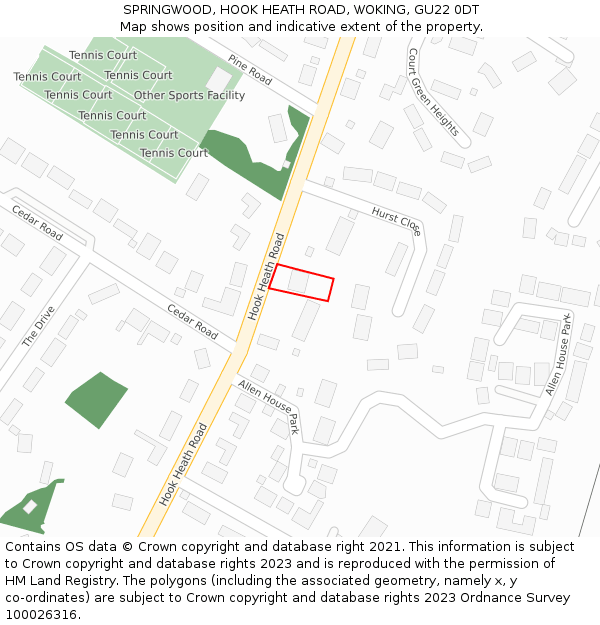 SPRINGWOOD, HOOK HEATH ROAD, WOKING, GU22 0DT: Location map and indicative extent of plot