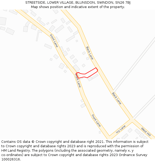 STREETSIDE, LOWER VILLAGE, BLUNSDON, SWINDON, SN26 7BJ: Location map and indicative extent of plot