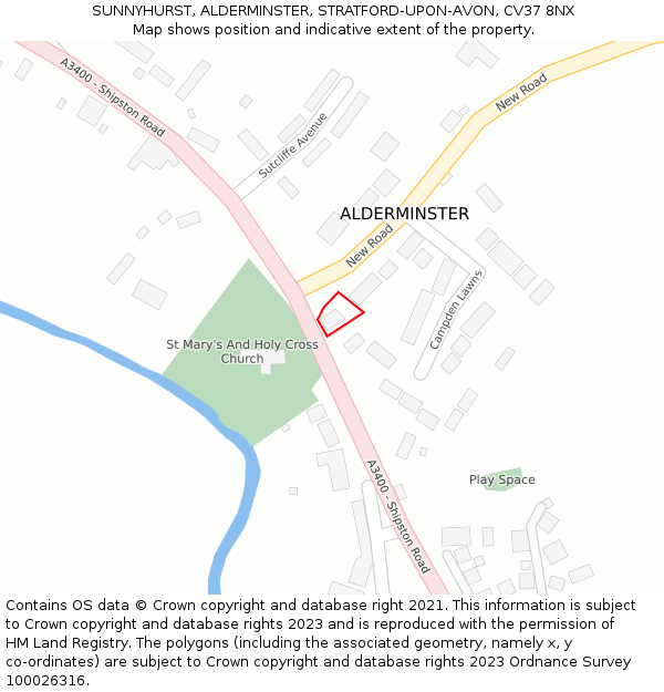 SUNNYHURST, ALDERMINSTER, STRATFORD-UPON-AVON, CV37 8NX: Location map and indicative extent of plot