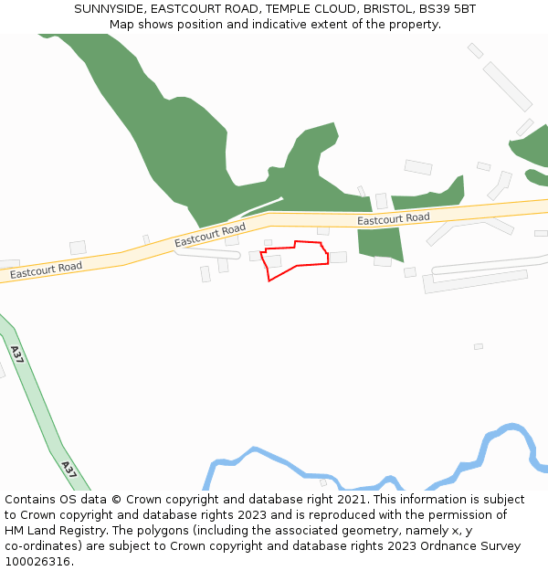 SUNNYSIDE, EASTCOURT ROAD, TEMPLE CLOUD, BRISTOL, BS39 5BT: Location map and indicative extent of plot