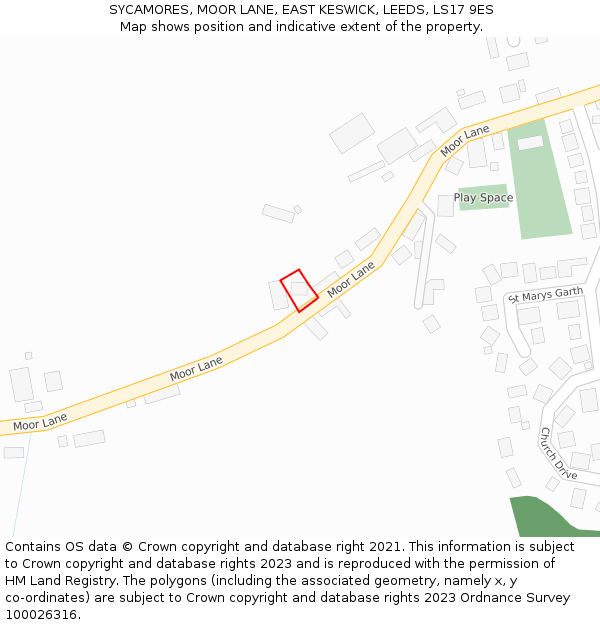 SYCAMORES, MOOR LANE, EAST KESWICK, LEEDS, LS17 9ES: Location map and indicative extent of plot