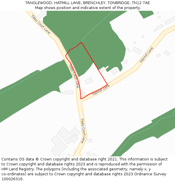 TANGLEWOOD, HATMILL LANE, BRENCHLEY, TONBRIDGE, TN12 7AE: Location map and indicative extent of plot