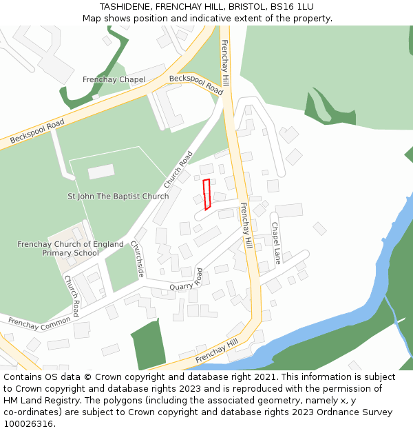 TASHIDENE, FRENCHAY HILL, BRISTOL, BS16 1LU: Location map and indicative extent of plot