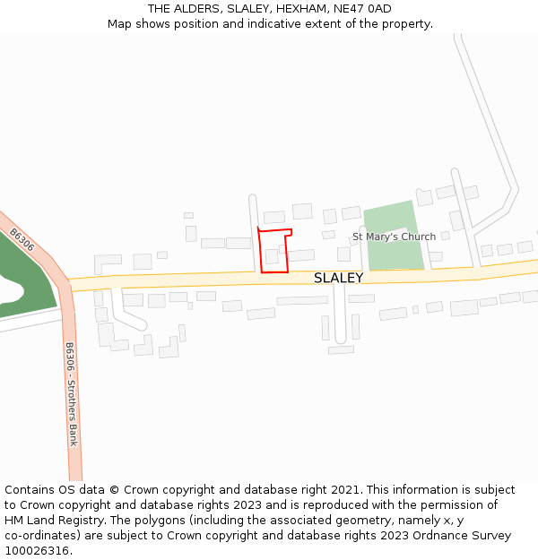 THE ALDERS, SLALEY, HEXHAM, NE47 0AD: Location map and indicative extent of plot