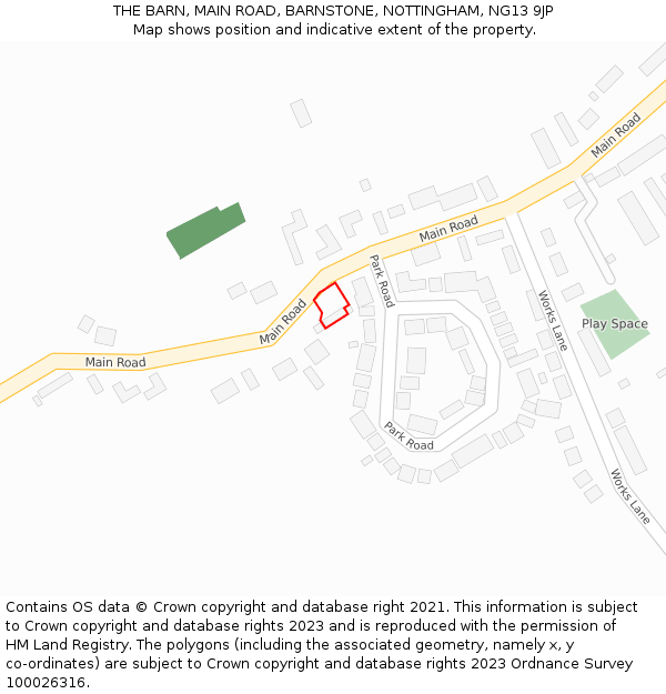 THE BARN, MAIN ROAD, BARNSTONE, NOTTINGHAM, NG13 9JP: Location map and indicative extent of plot