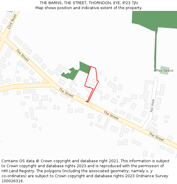 THE BARNS, THE STREET, THORNDON, EYE, IP23 7JN: Location map and indicative extent of plot