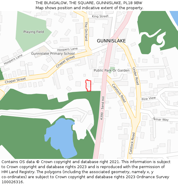 THE BUNGALOW, THE SQUARE, GUNNISLAKE, PL18 9BW: Location map and indicative extent of plot