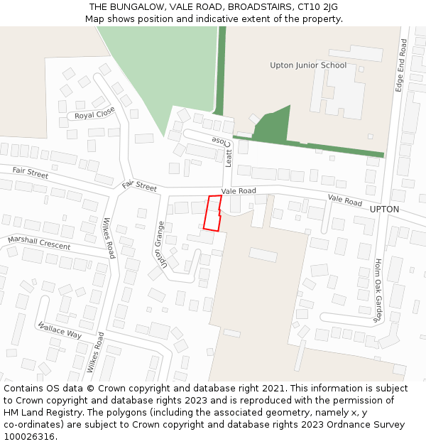 THE BUNGALOW, VALE ROAD, BROADSTAIRS, CT10 2JG: Location map and indicative extent of plot