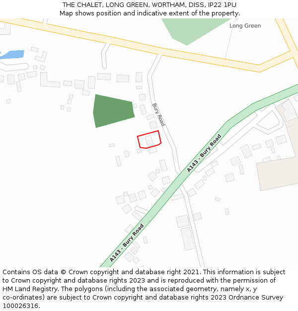 THE CHALET, LONG GREEN, WORTHAM, DISS, IP22 1PU: Location map and indicative extent of plot