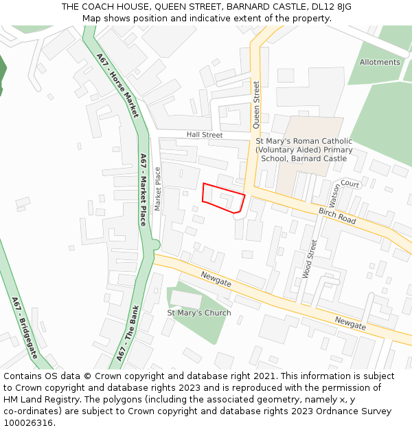 THE COACH HOUSE, QUEEN STREET, BARNARD CASTLE, DL12 8JG: Location map and indicative extent of plot