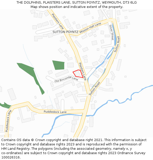 THE DOLPHINS, PLAISTERS LANE, SUTTON POYNTZ, WEYMOUTH, DT3 6LG: Location map and indicative extent of plot