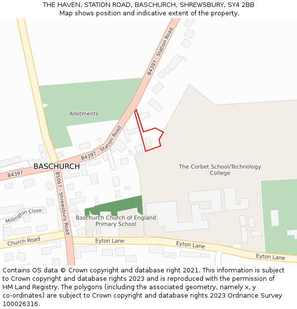 THE HAVEN, STATION ROAD, BASCHURCH, SHREWSBURY, SY4 2BB: Location map and indicative extent of plot