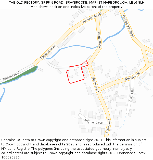 THE OLD RECTORY, GRIFFIN ROAD, BRAYBROOKE, MARKET HARBOROUGH, LE16 8LH: Location map and indicative extent of plot