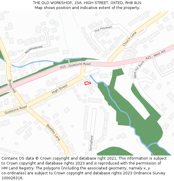 THE OLD WORKSHOP, 15A, HIGH STREET, OXTED, RH8 9LN: Location map and indicative extent of plot