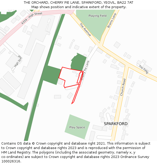 THE ORCHARD, CHERRY PIE LANE, SPARKFORD, YEOVIL, BA22 7AT: Location map and indicative extent of plot