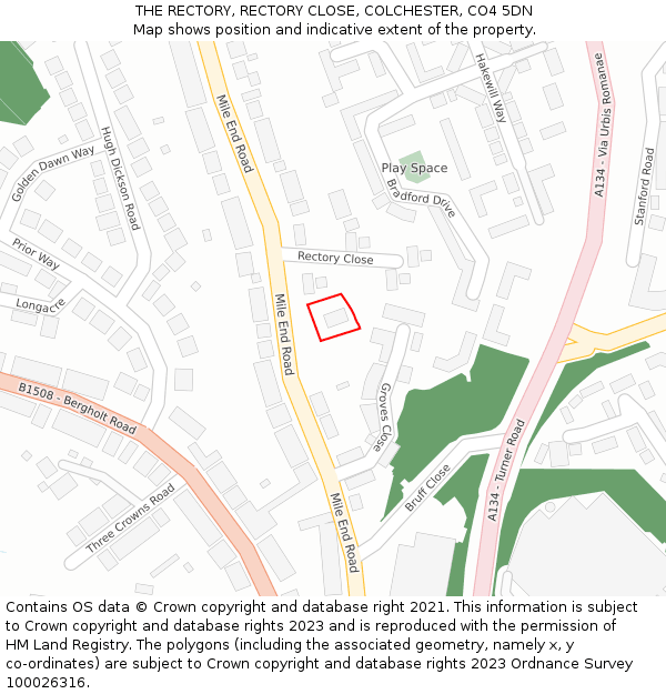 THE RECTORY, RECTORY CLOSE, COLCHESTER, CO4 5DN: Location map and indicative extent of plot