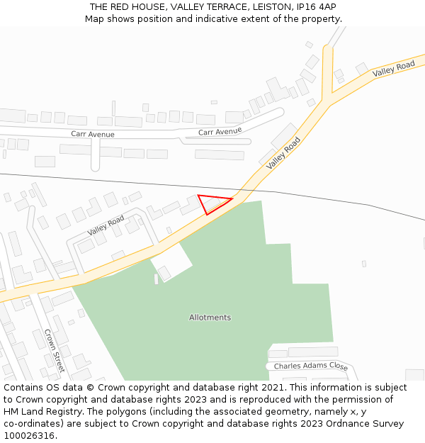 THE RED HOUSE, VALLEY TERRACE, LEISTON, IP16 4AP: Location map and indicative extent of plot