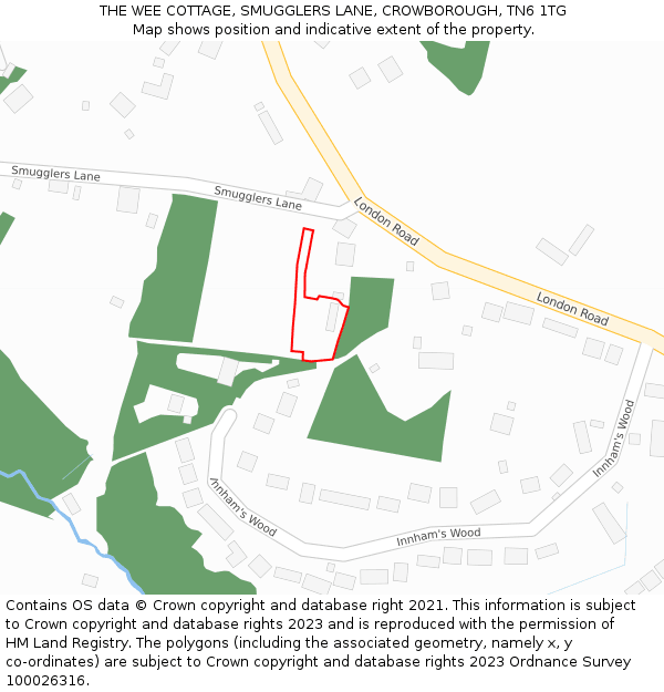 THE WEE COTTAGE, SMUGGLERS LANE, CROWBOROUGH, TN6 1TG: Location map and indicative extent of plot