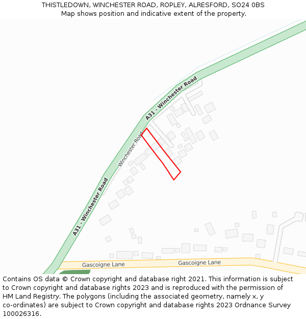 THISTLEDOWN, WINCHESTER ROAD, ROPLEY, ALRESFORD, SO24 0BS: Location map and indicative extent of plot