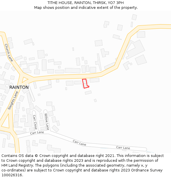 TITHE HOUSE, RAINTON, THIRSK, YO7 3PH: Location map and indicative extent of plot