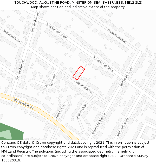 TOUCHWOOD, AUGUSTINE ROAD, MINSTER ON SEA, SHEERNESS, ME12 2LZ: Location map and indicative extent of plot