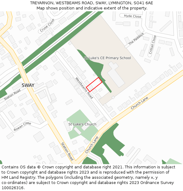 TREYARNON, WESTBEAMS ROAD, SWAY, LYMINGTON, SO41 6AE: Location map and indicative extent of plot