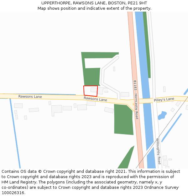 UPPERTHORPE, RAWSONS LANE, BOSTON, PE21 9HT: Location map and indicative extent of plot