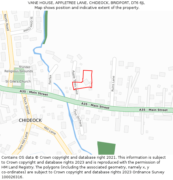 VANE HOUSE, APPLETREE LANE, CHIDEOCK, BRIDPORT, DT6 6JL: Location map and indicative extent of plot