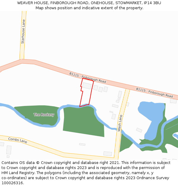 WEAVER HOUSE, FINBOROUGH ROAD, ONEHOUSE, STOWMARKET, IP14 3BU: Location map and indicative extent of plot