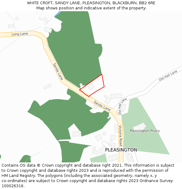 WHITE CROFT, SANDY LANE, PLEASINGTON, BLACKBURN, BB2 6RE: Location map and indicative extent of plot