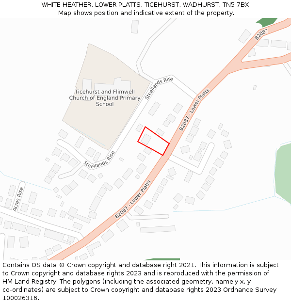 WHITE HEATHER, LOWER PLATTS, TICEHURST, WADHURST, TN5 7BX: Location map and indicative extent of plot