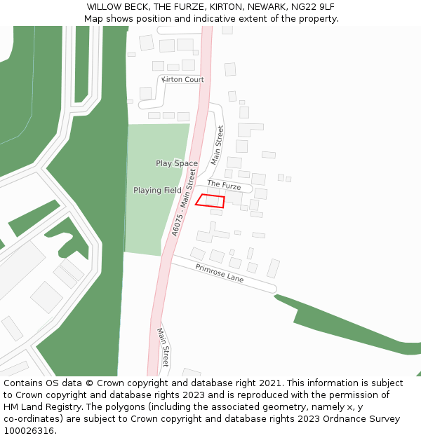 WILLOW BECK, THE FURZE, KIRTON, NEWARK, NG22 9LF: Location map and indicative extent of plot