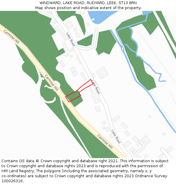 WINDWARD, LAKE ROAD, RUDYARD, LEEK, ST13 8RN: Location map and indicative extent of plot