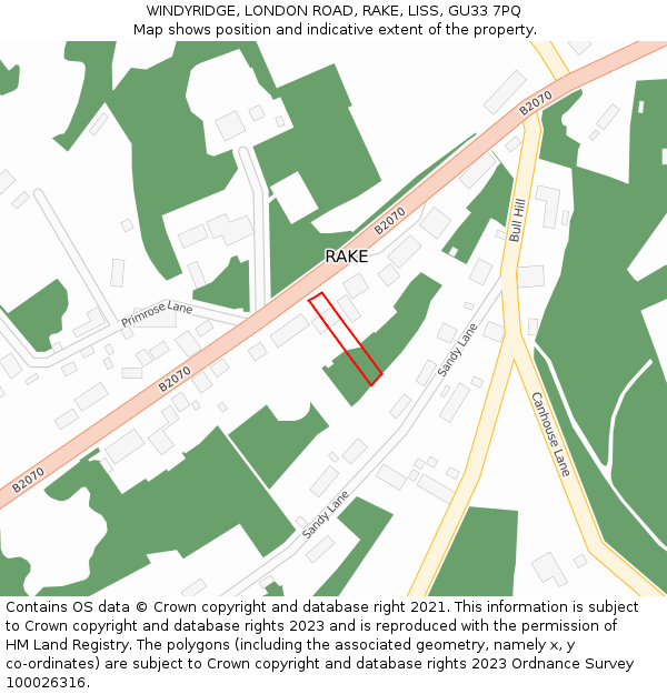 WINDYRIDGE, LONDON ROAD, RAKE, LISS, GU33 7PQ: Location map and indicative extent of plot