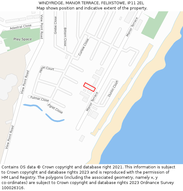 WINDYRIDGE, MANOR TERRACE, FELIXSTOWE, IP11 2EL: Location map and indicative extent of plot