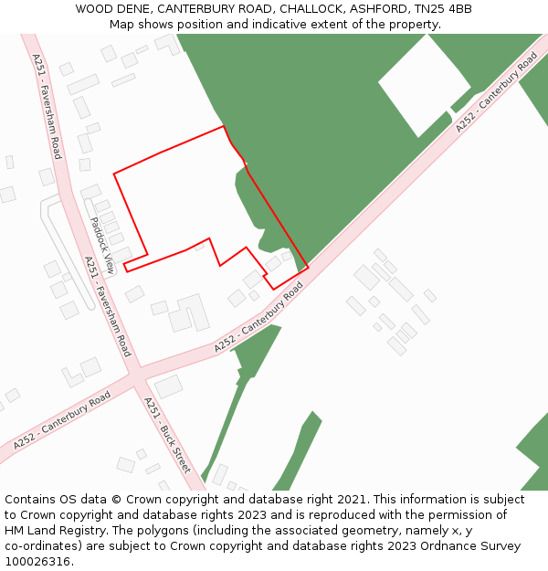 WOOD DENE, CANTERBURY ROAD, CHALLOCK, ASHFORD, TN25 4BB: Location map and indicative extent of plot