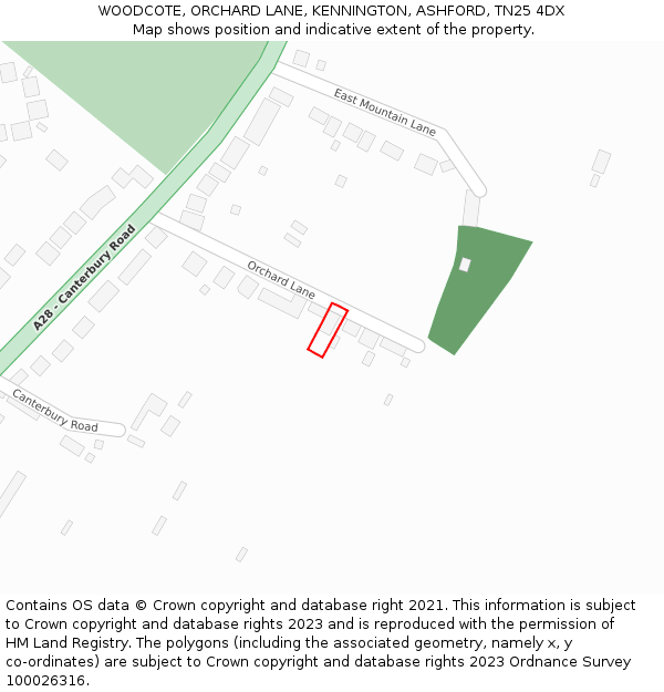 WOODCOTE, ORCHARD LANE, KENNINGTON, ASHFORD, TN25 4DX: Location map and indicative extent of plot