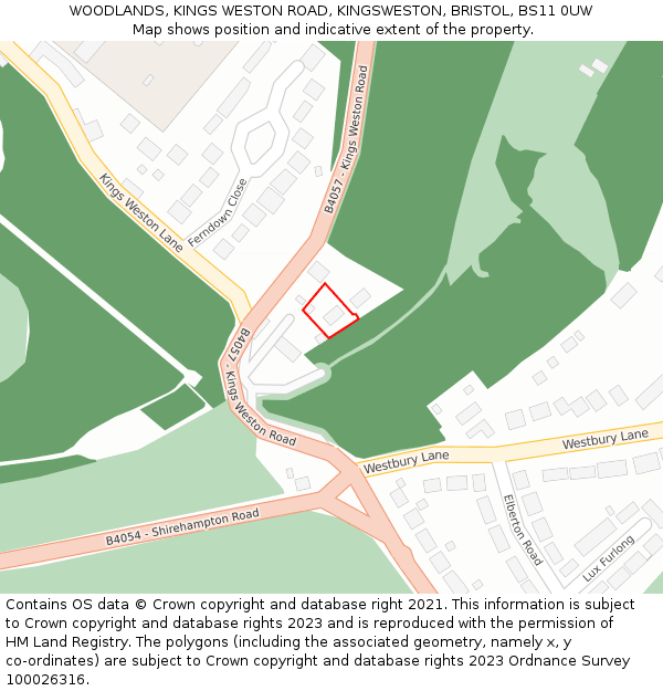 WOODLANDS, KINGS WESTON ROAD, KINGSWESTON, BRISTOL, BS11 0UW: Location map and indicative extent of plot